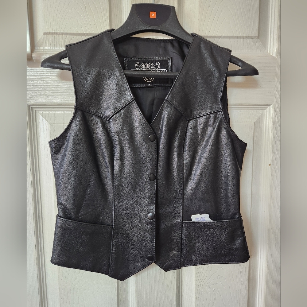 Women's Black Leather Vest